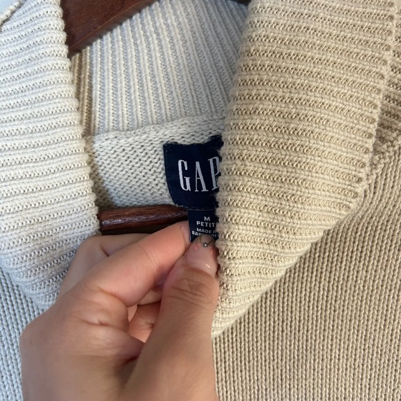 Gap Turtleneck Sweater Women Medium Petite Cream Navy Blue Striped Cotton Knit - Picture 3 of 5